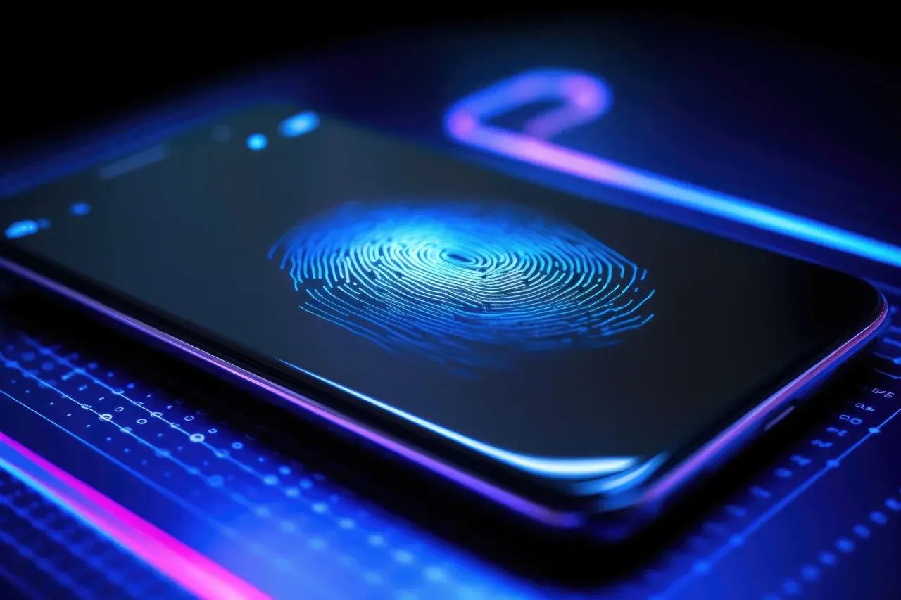 Fingerprint scan protects mobile phone.