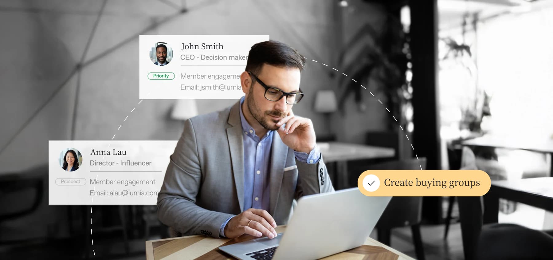 Man using laptop + Infographic