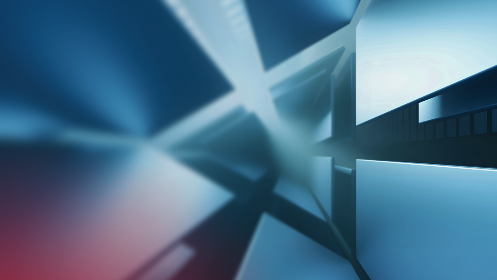 Dynamic abstract with glowing blue cubes and light. Represents technology, connection, speed, or digital transformation.