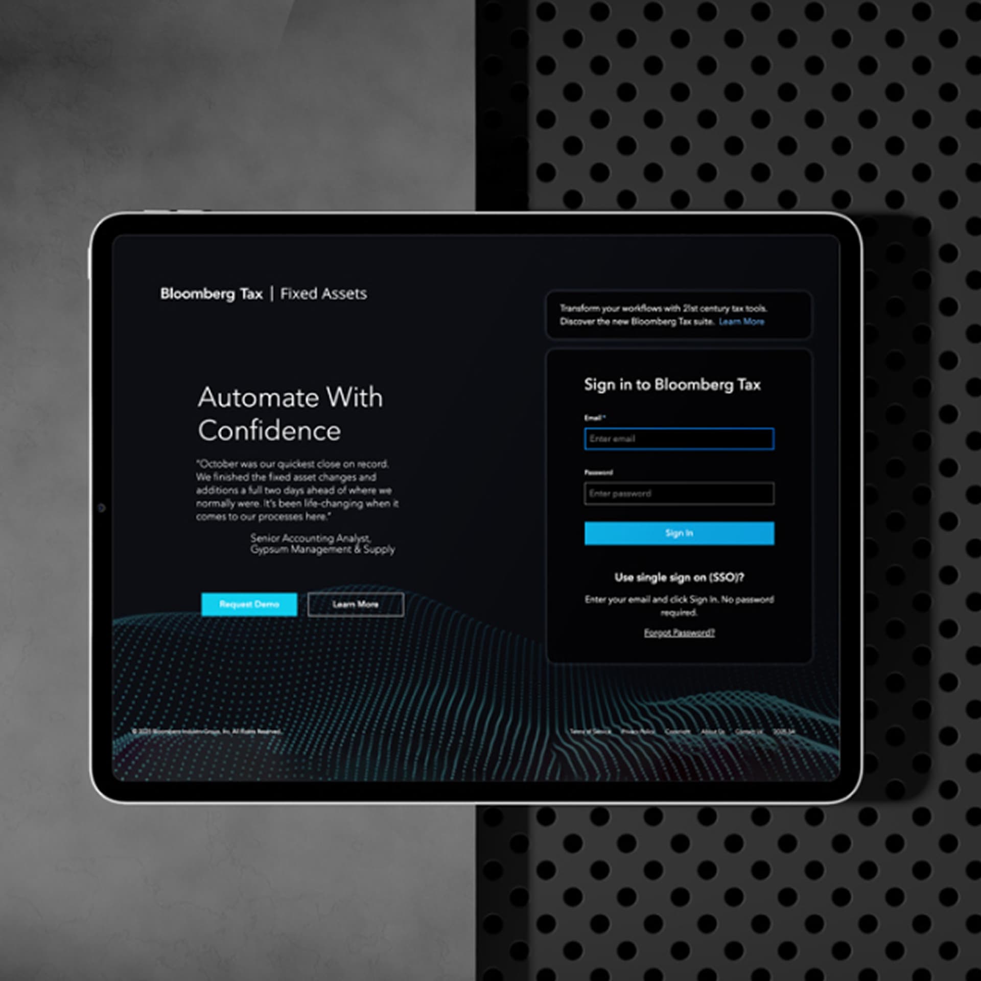 Tablet displaying the Bloomberg Tax