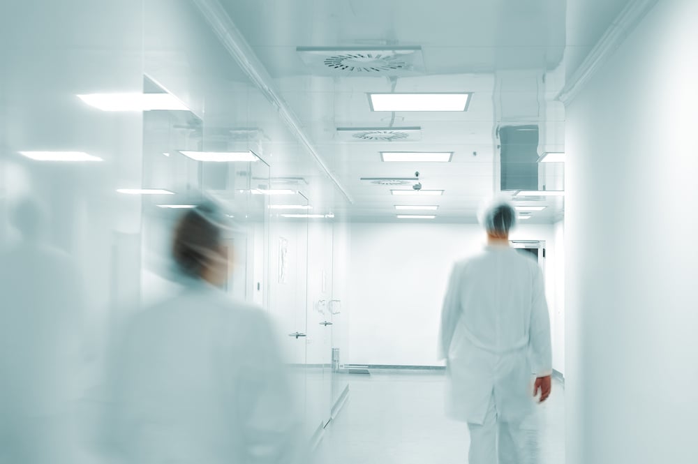 Doctors walking in a hospital hallway