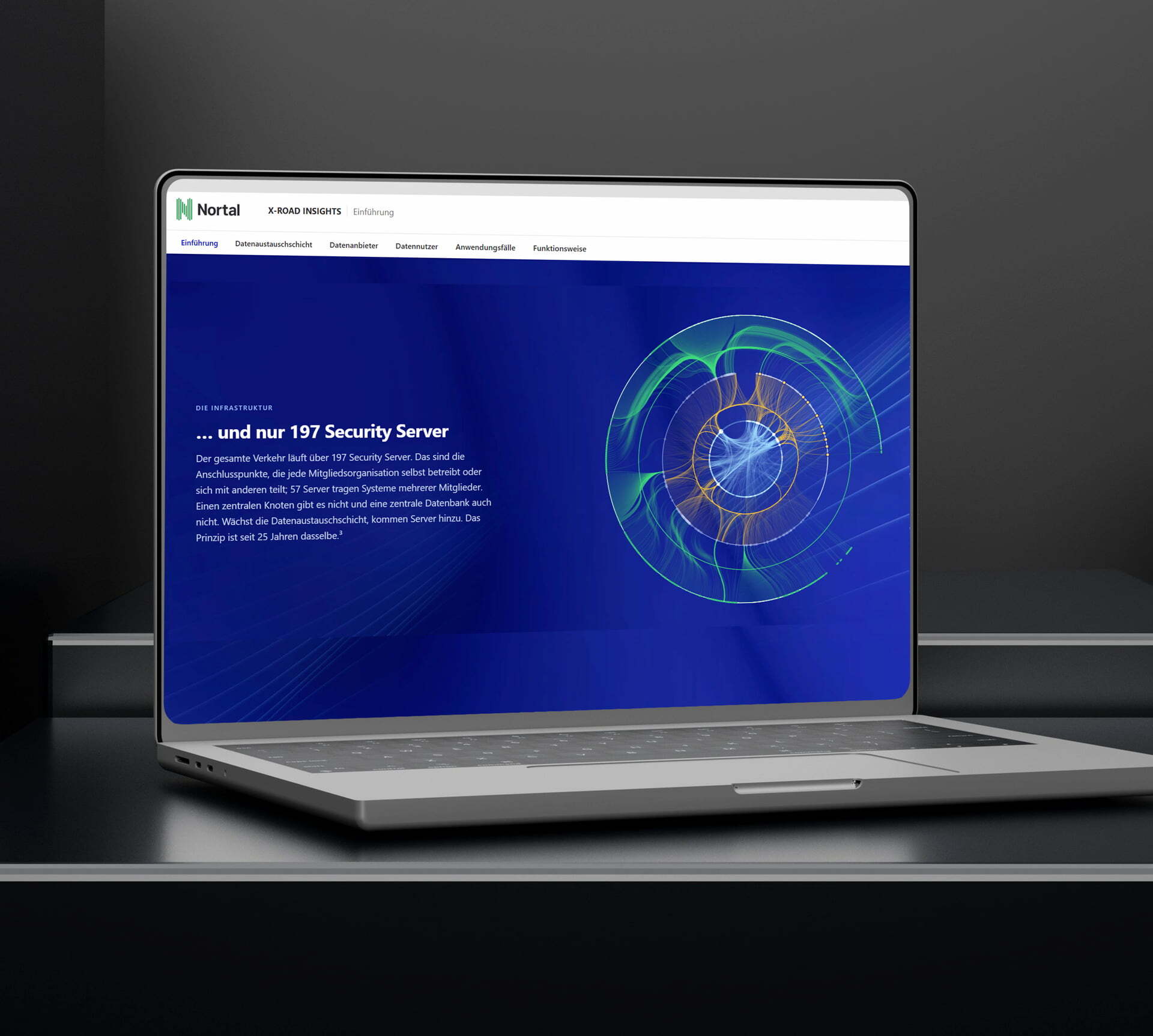 Laptop mockup showing the X-road showcase page