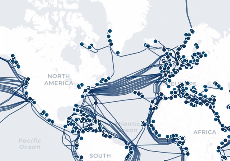 Map showing undersea cable routes