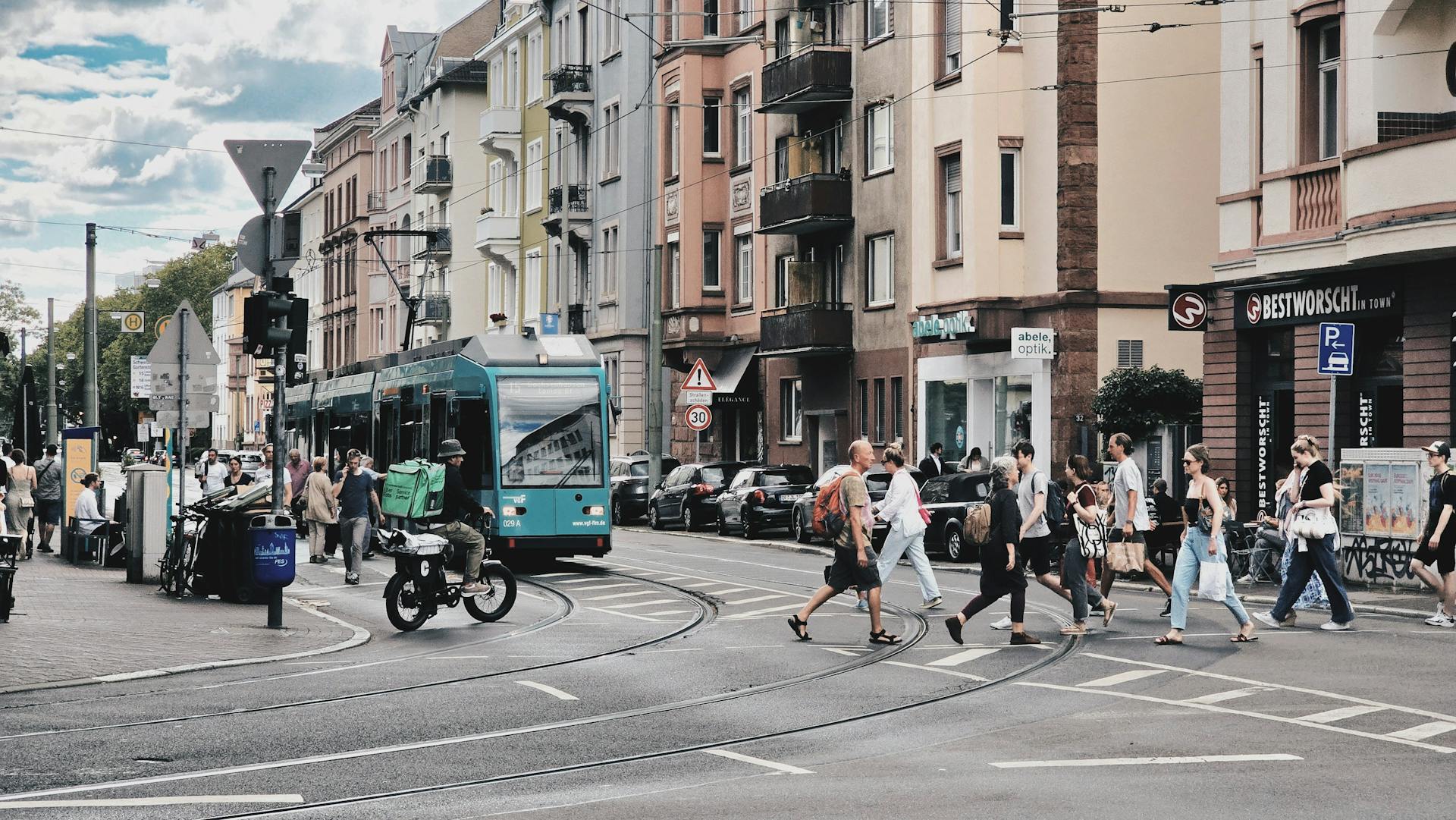 People crossing the street in Frankfurt, Germany