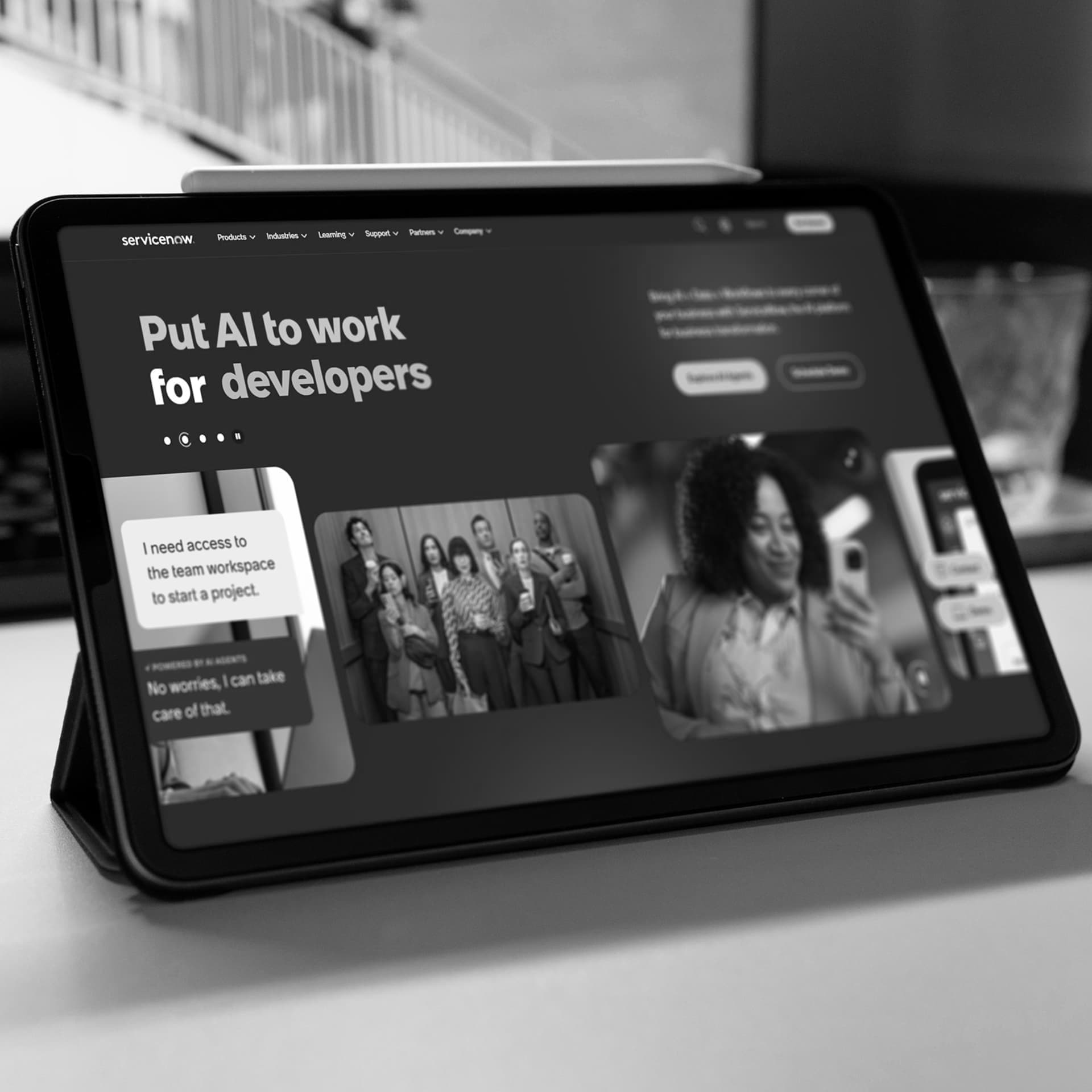 ServiceNow-Website auf Tablet